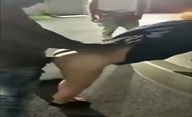 White chick gets fucked by a big black cock in a parking lot